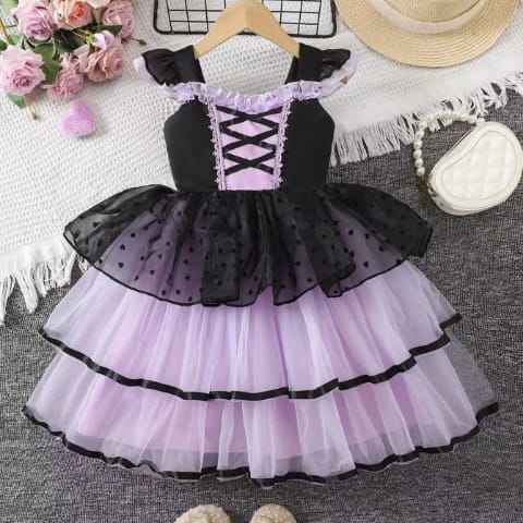 Robe Gothique Lolita Chauve-Souris Fille - Déguisement Halloween Violet et Noir mardi gras
