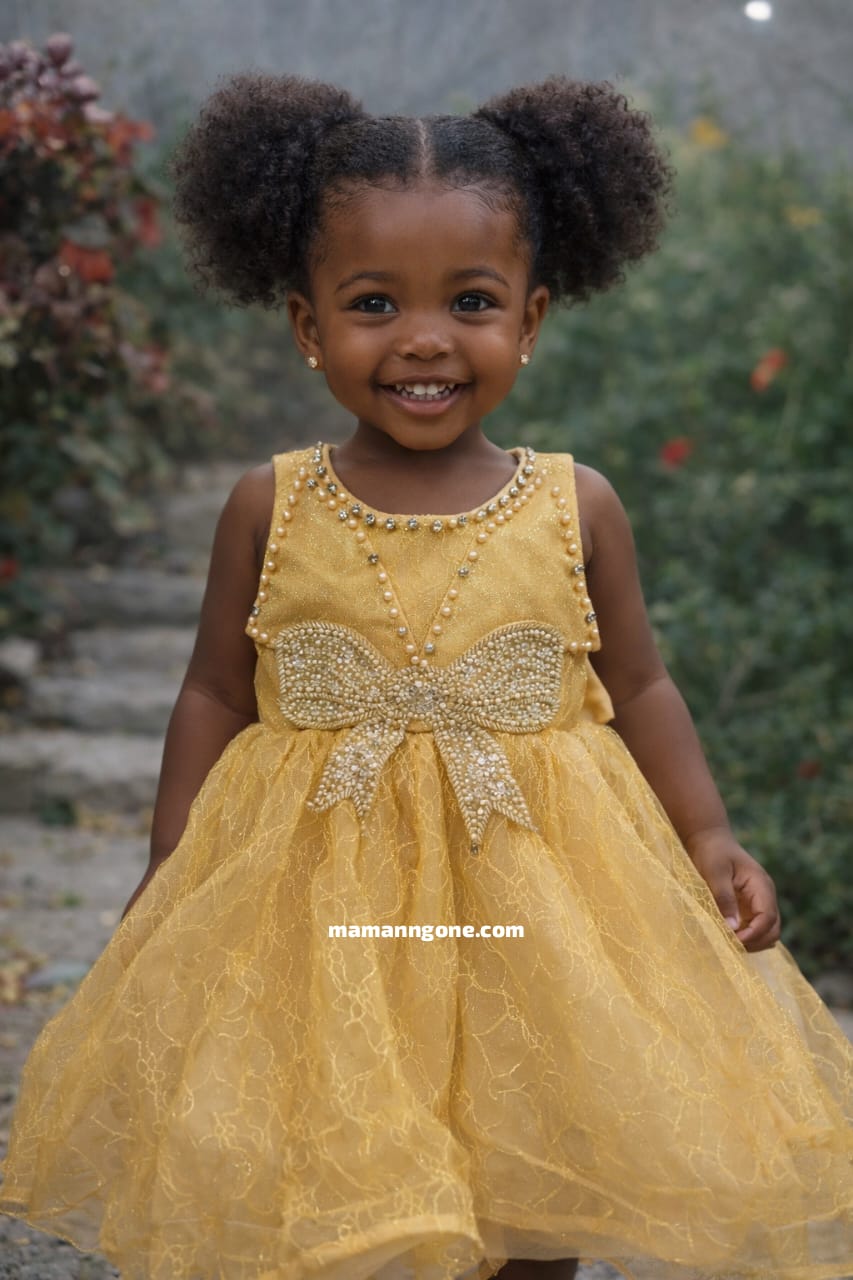 Robe de Cérémonie Fille Princesse Dorée