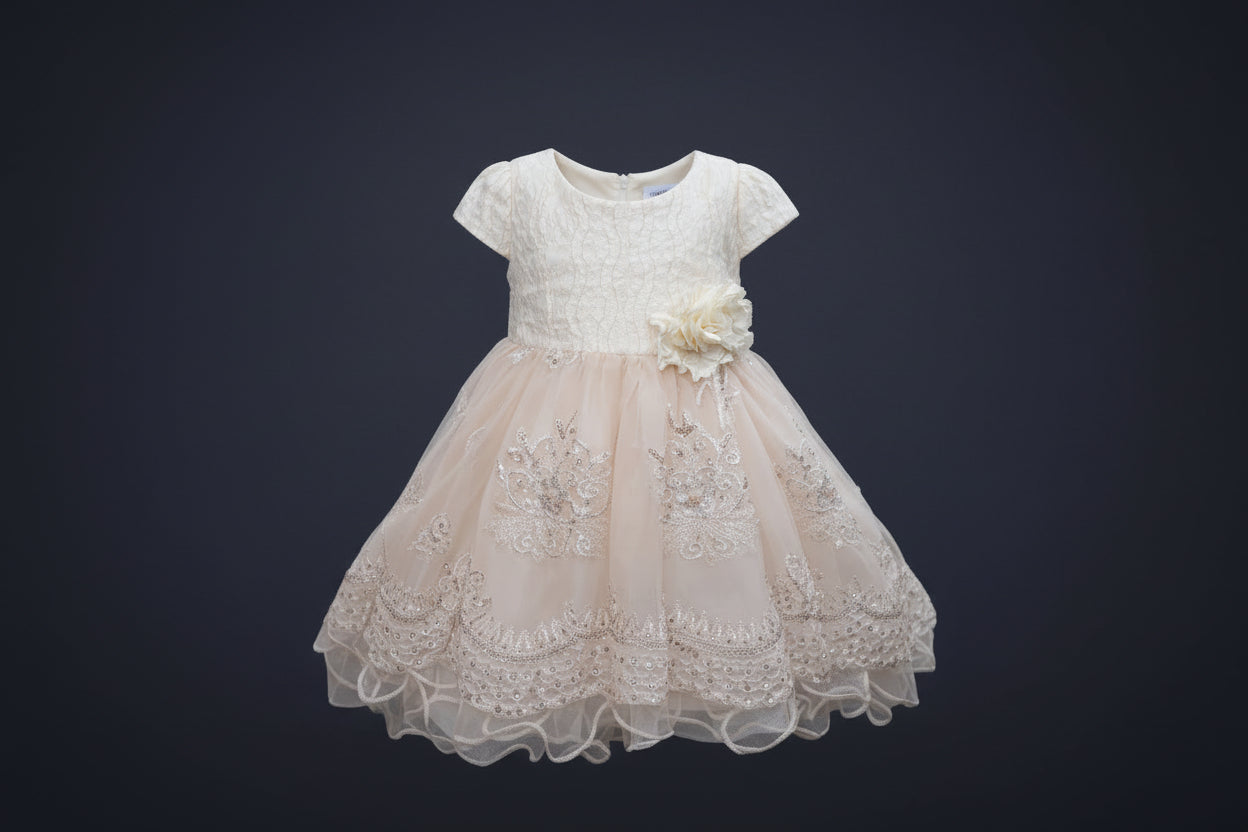 Ensemble Bébé Fille 2 Pièces Blanc Perlé Robe et Pantalon