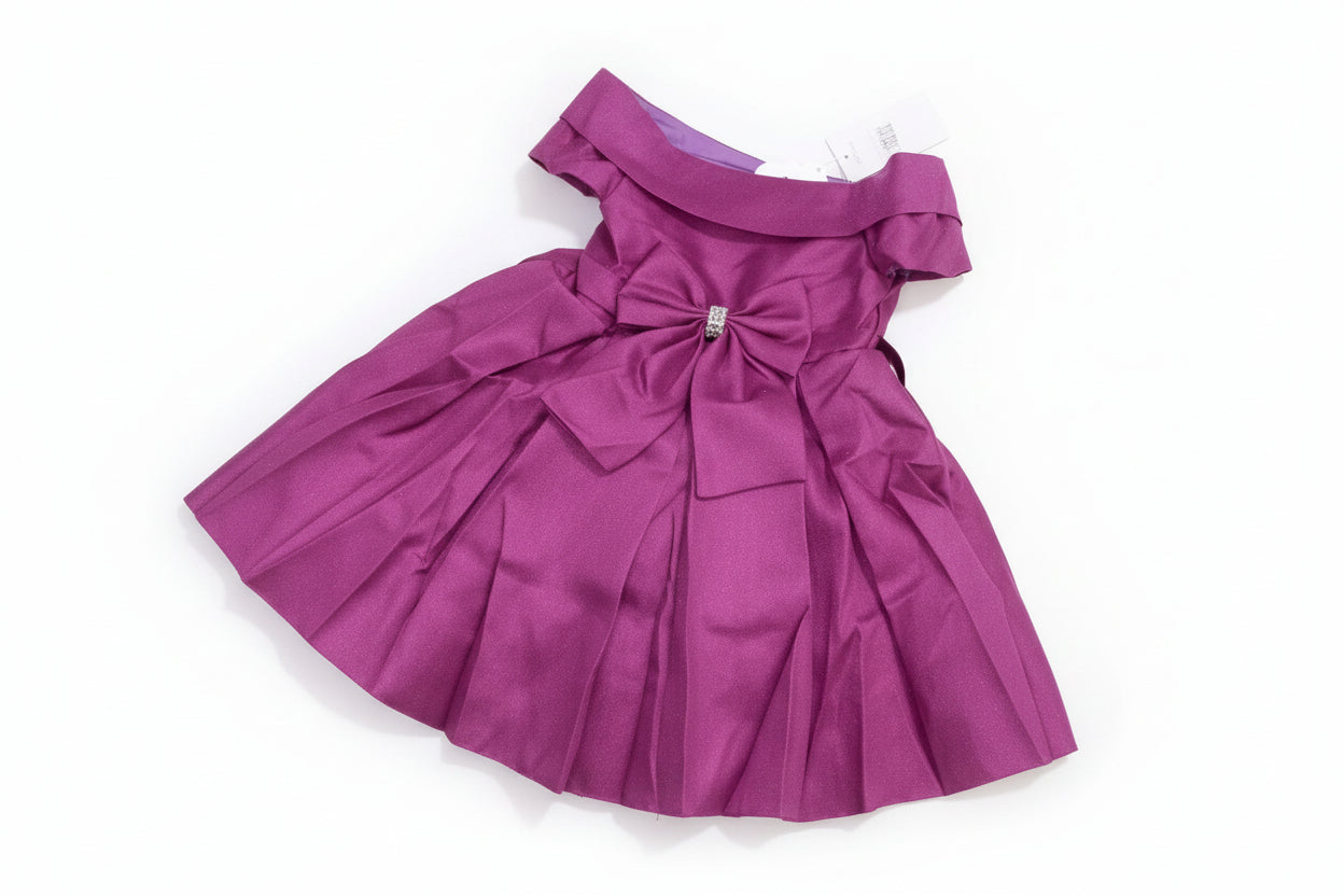 Robe de Cérémonie Fuchsia Satin Épaules Drapées