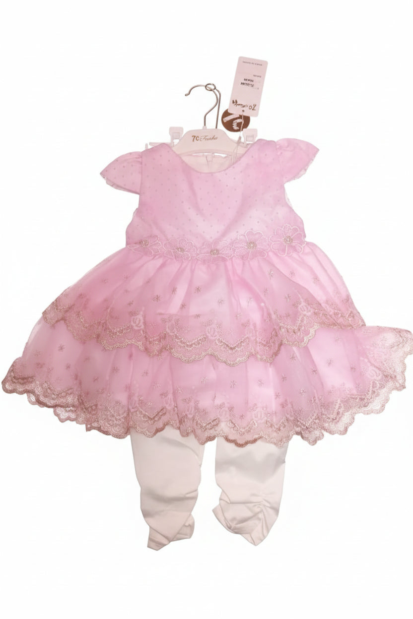 Robe de Cérémonie Fille Rose Pâle Dentelle avec Nœud