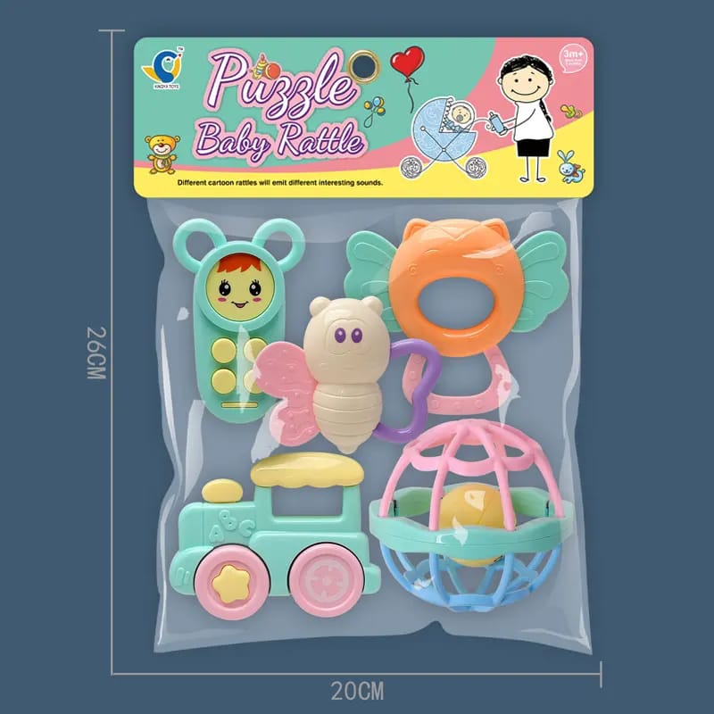 Set de Hochets Puzzle Bébé — 5 pièces colorées