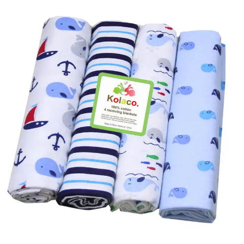 Lot de 4 langes bébé en coton doux – Multi-usages (essuie, couverture, doudou)