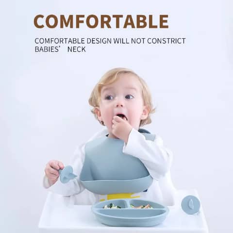 Bavoir Bébé Silicone – Imperméable, Réglable et Facile à Nettoyer, Dakar