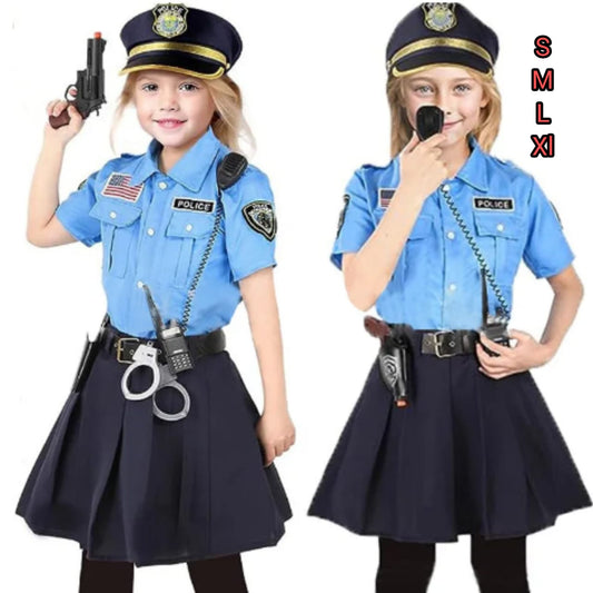 Déguisement Policière Fille - Costume Police Complet avec Accessoires Mardi Gras