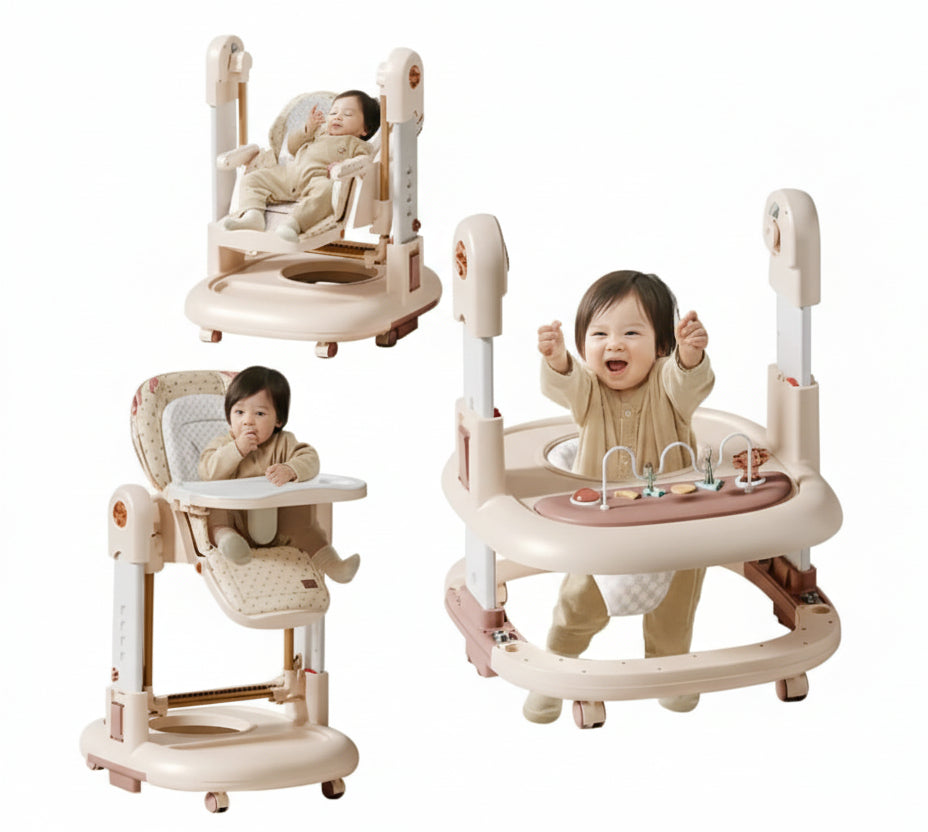 Chaise Haute Bébé 3 en 1 Évolutive – Transat, Chaise Repas & Trotteur