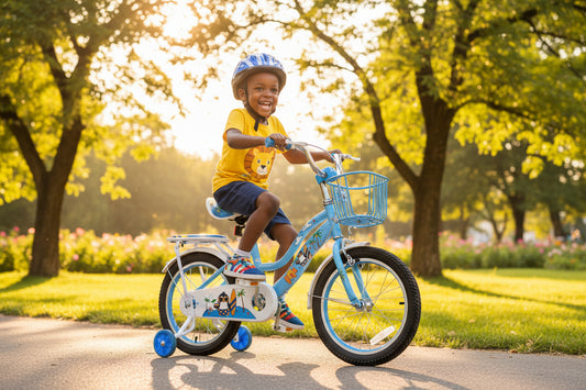Vélo Enfant Bleu 16 Pouces avec Roues Stabilisatrices et Panier