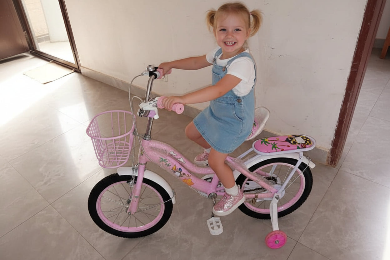 Vélo Fille Rose – Panier, Siège Passager & Roues Stabilisatrices