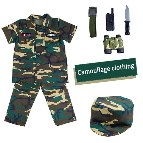 Déguisement Militaire Enfant Complet - Tenue Camouflage avec Accessoires Mardi Gras