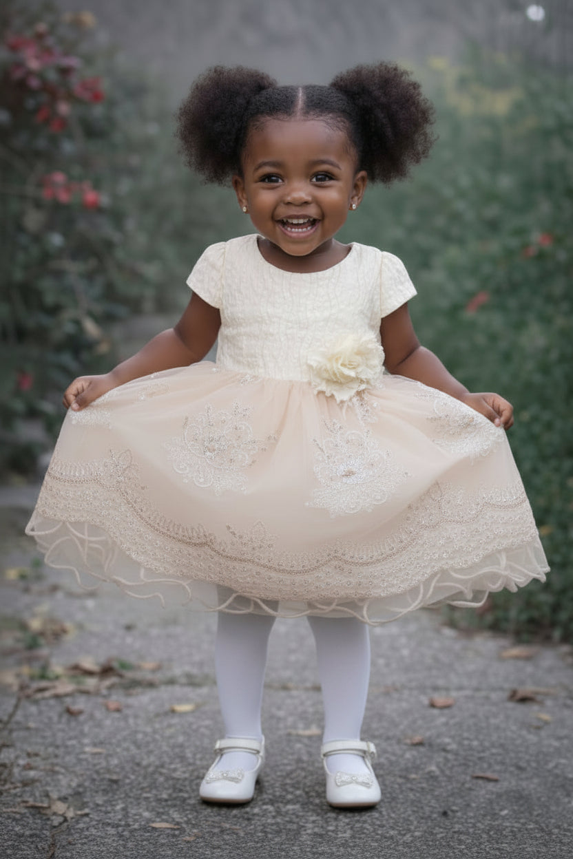 Ensemble Bébé Fille 2 Pièces Blanc Perlé Robe et Pantalon