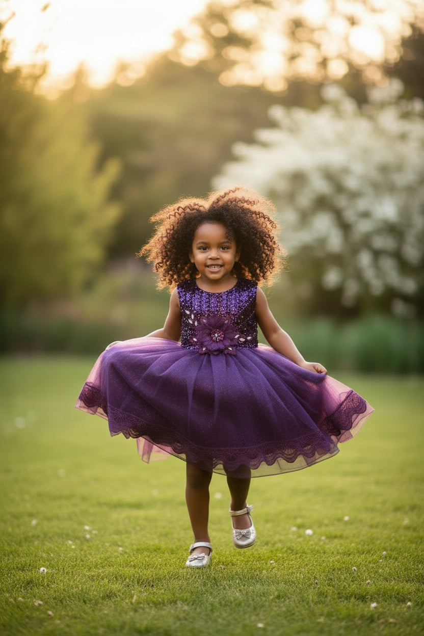 Robe de Cérémonie Violette à Paillettes