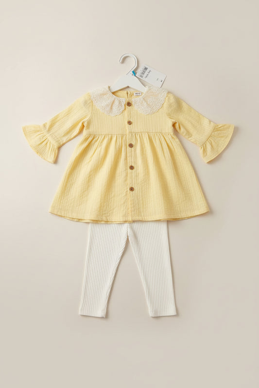 Ensemble Fille 3 Pièces Tunique Jaune, Pantalon Blanc et Bandeau