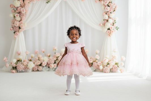 Robe de Cérémonie Fille Rose Pâle Dentelle avec Nœud