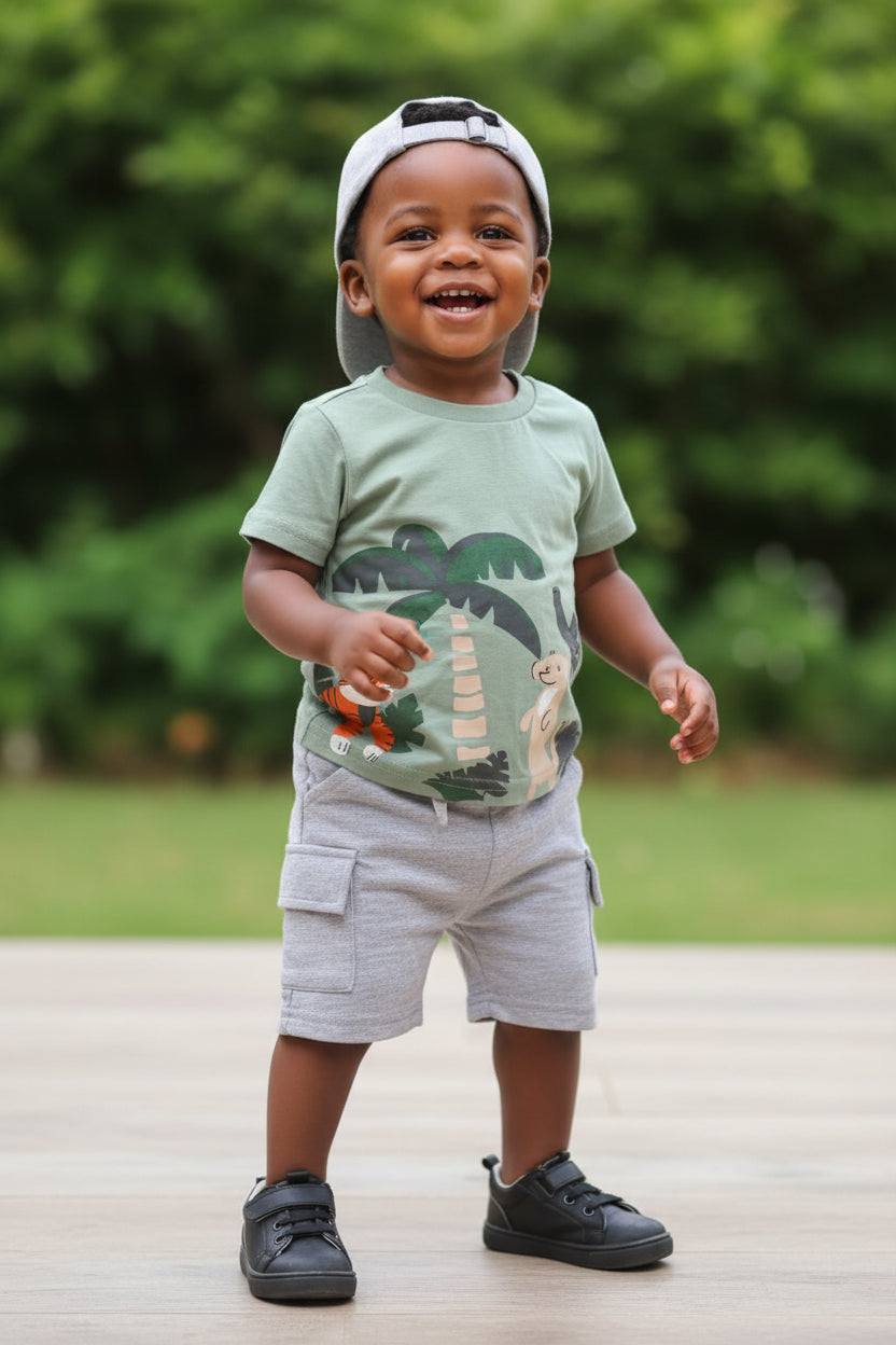Ensemble Bébé Garçon Jungle 3 Pièces avec Casquette