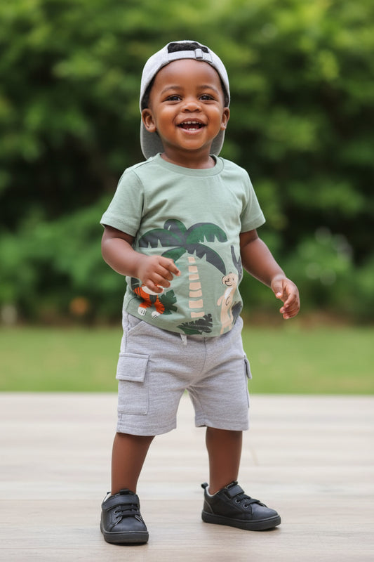 Ensemble Bébé Garçon Jungle 3 Pièces avec Casquette