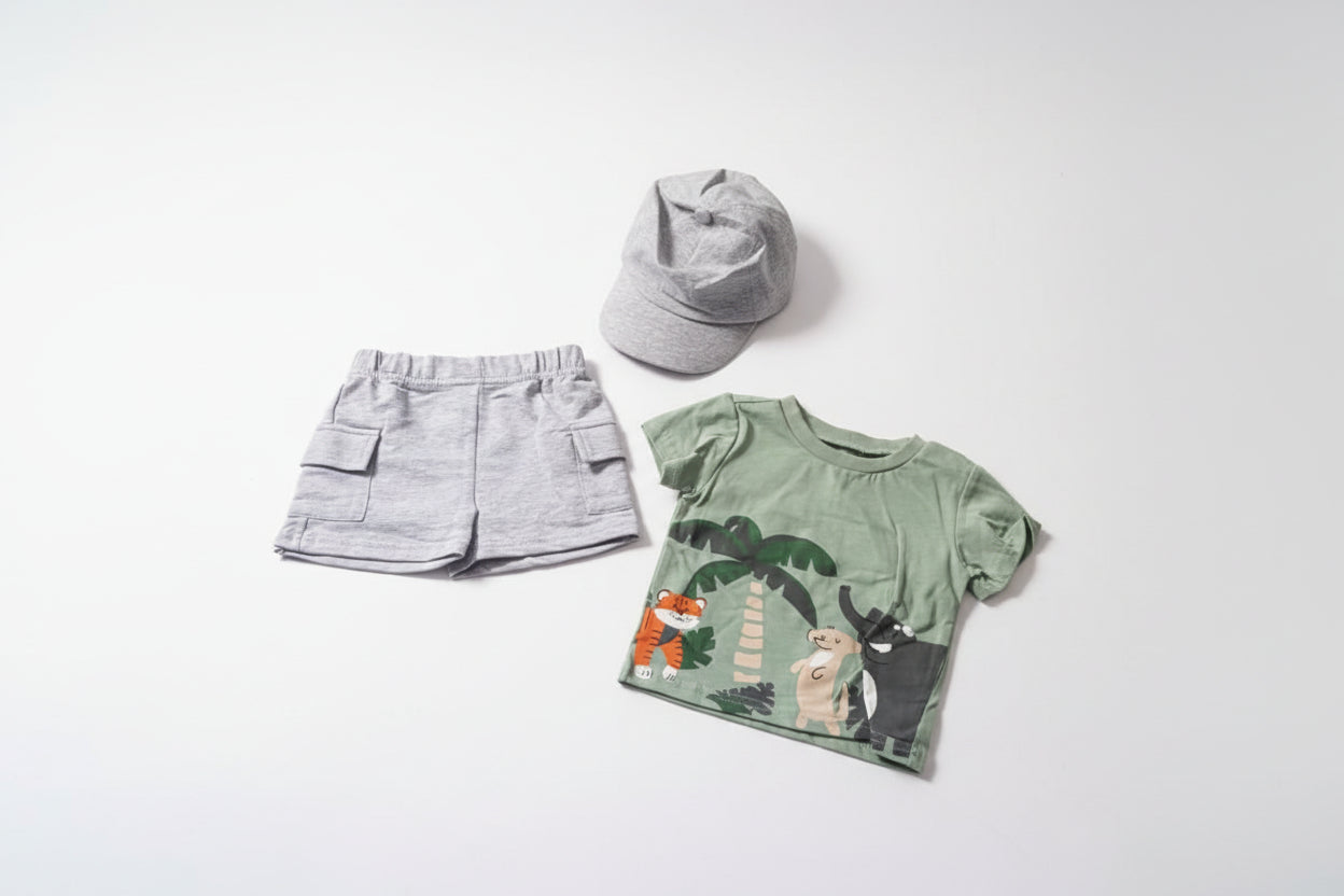 Ensemble Bébé Garçon Jungle 3 Pièces avec Casquette