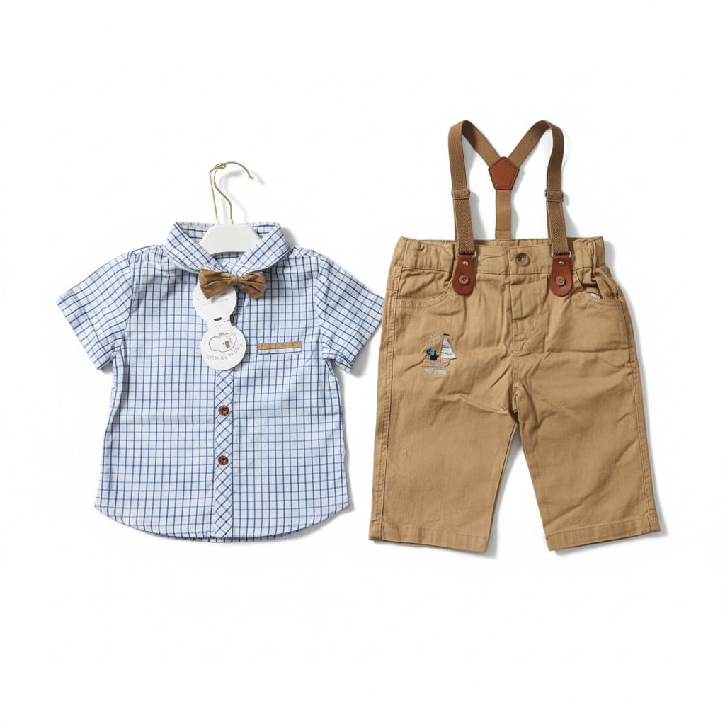 Ensemble Garçon Chemise à Carreaux et Pantalon Bretelles