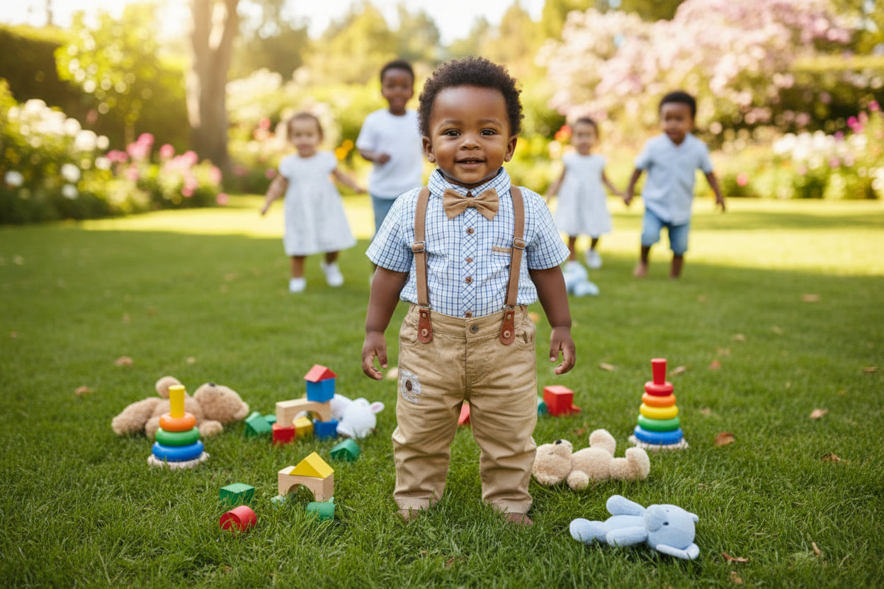 Ensemble Garçon Chemise à Carreaux et Pantalon Bretelles