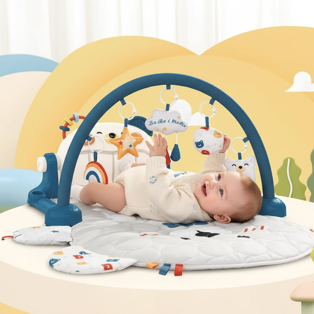 Tapis d'Éveil Bébé avec Arche de Jeux, Piano et Jouets Sensoriels