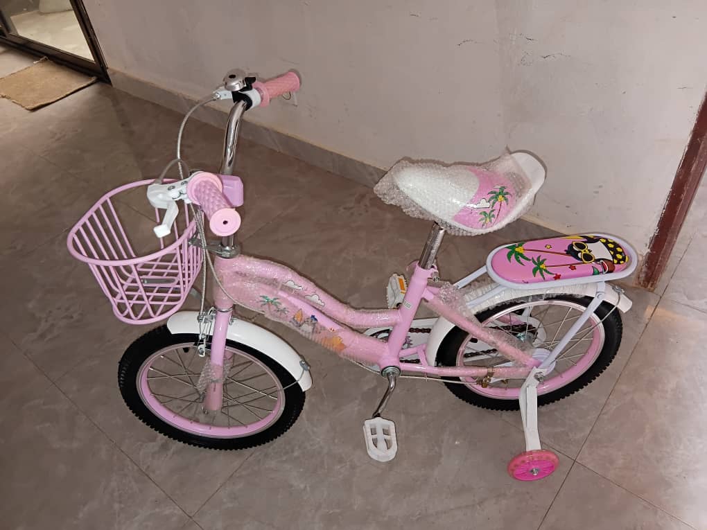 Vélo rose fille avec panier, siège passager et roues stabilisatrices