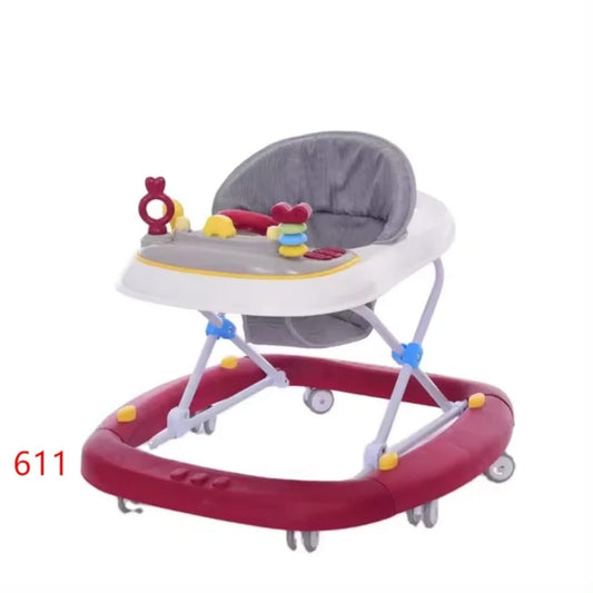 Trotteur bébé modèle 611 rouge avec plateau jouets et siège rembourré gris