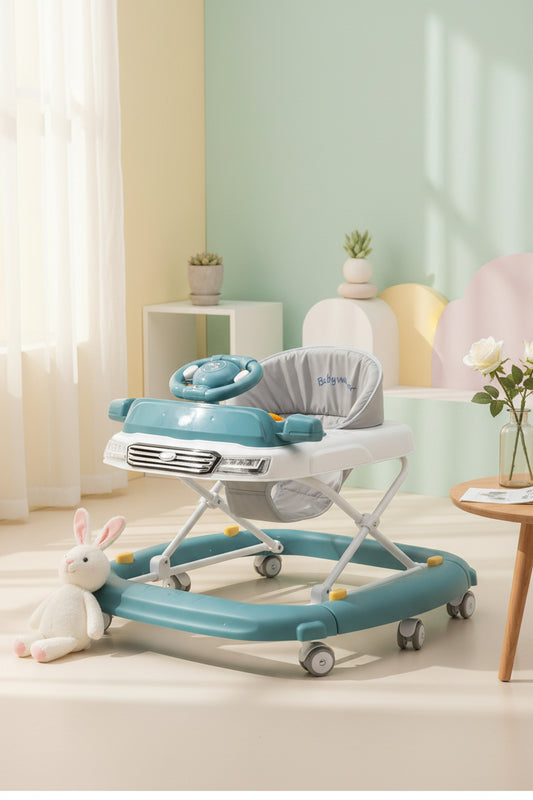 Trotteur bébé 2-en-1 mode marche et cheval à bascule bleu