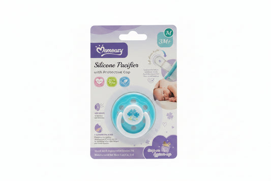 Momeasy tétine silicone avec capuchon hygiénique taille M 3m+ bleu